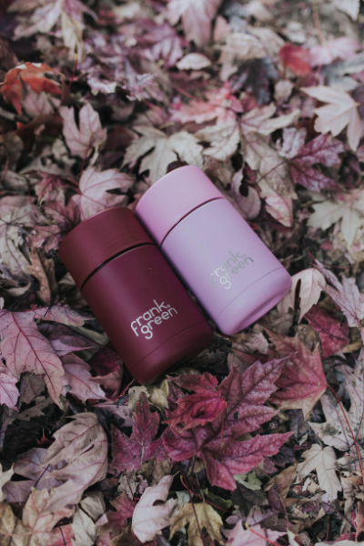 Frank Green cups in leaves